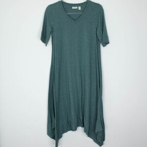 LOGO Lounge by Lori Goldstein Womens V Neck Asymmetric Midi Dress Size‎ S Green
